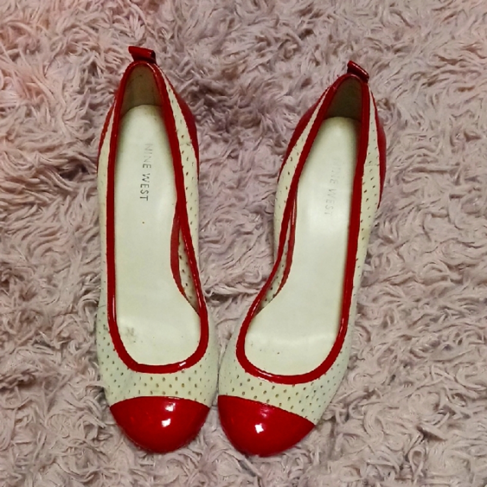 Nine West Red and Cream Heels Elegant Two-Tone Pumps